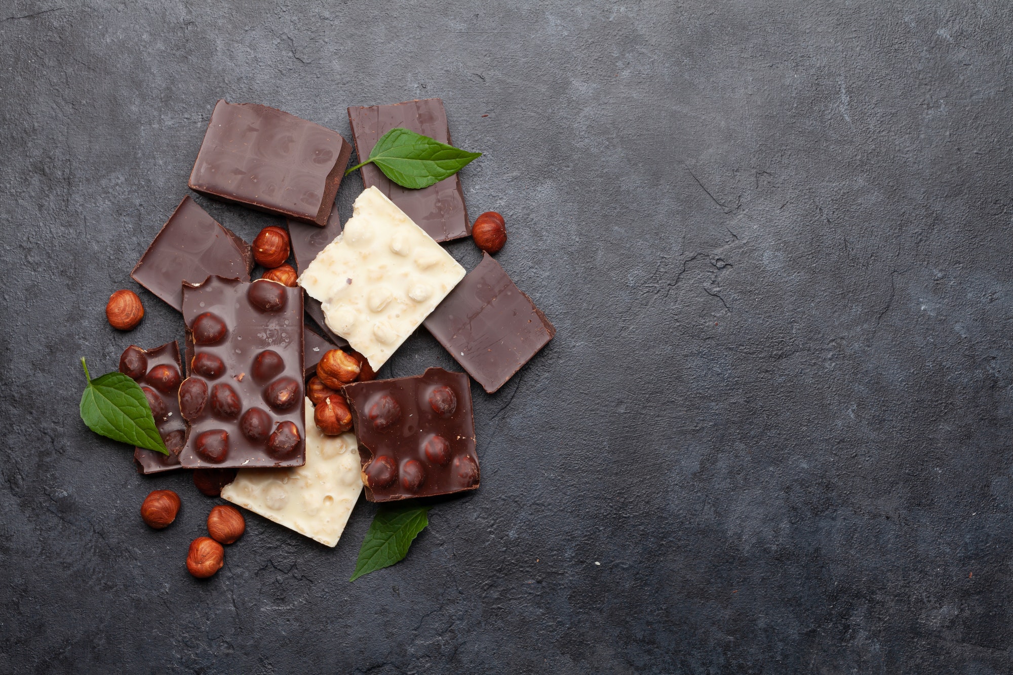 Various chocolate pieces and nuts